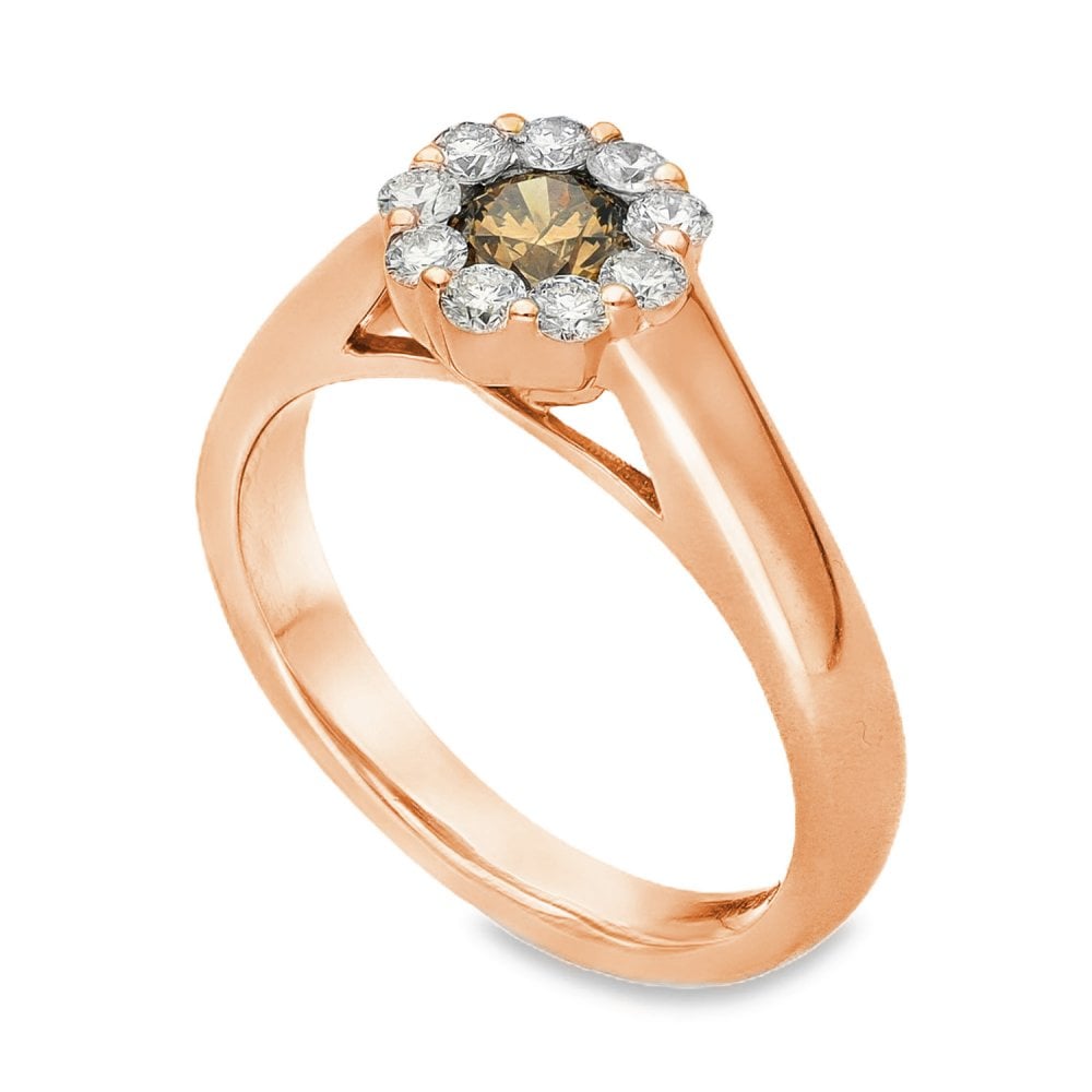 14ct Yellow Gold Brown & Diamond Cluster Ring - Size M½ - 0.68ct