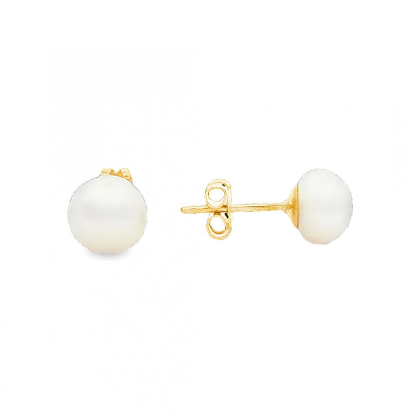 9ct Yellow Gold Pearl Stud Earrings - 8x8x8mm - 1.7g