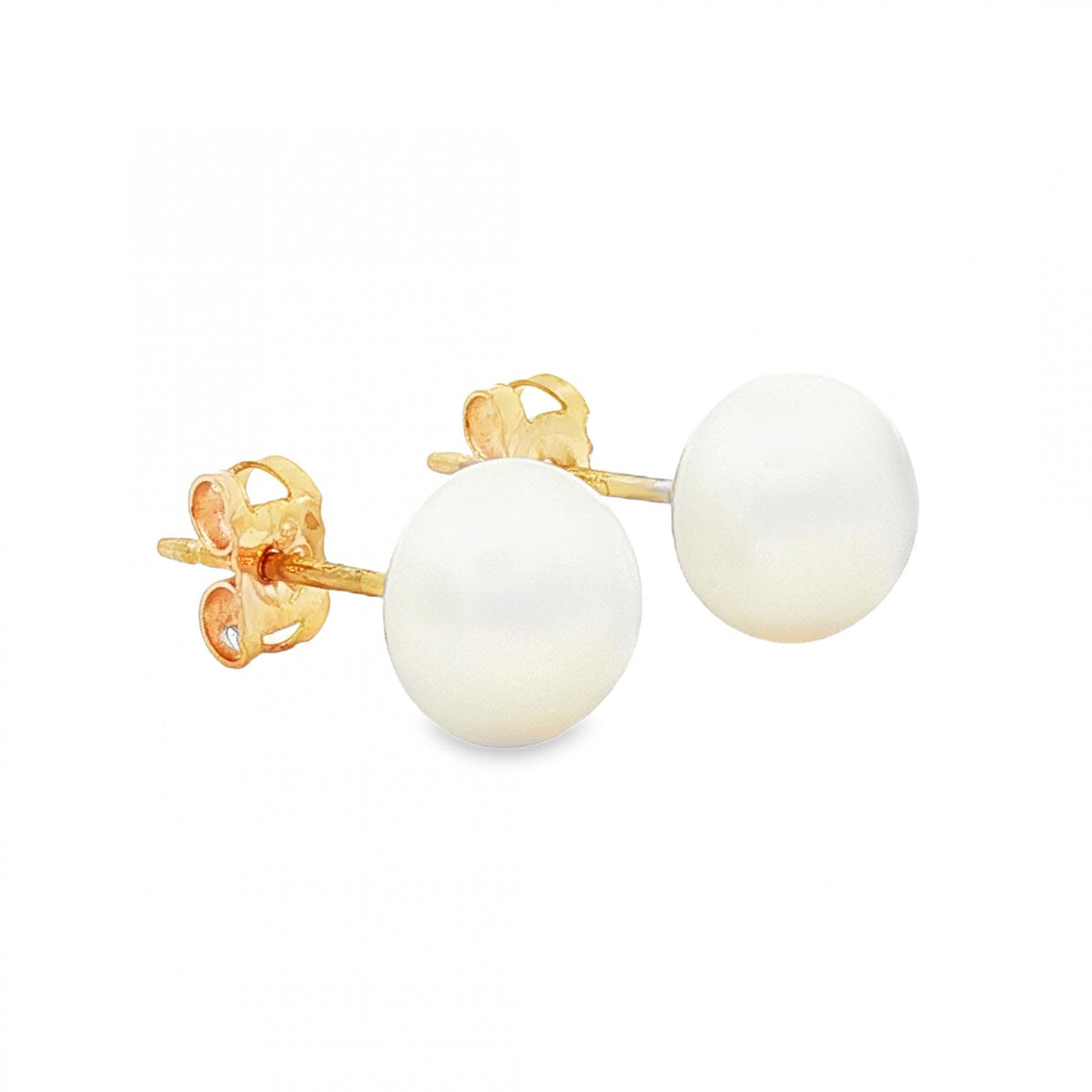 9ct Yellow Gold Pearl Stud Earrings - 8x8x8mm - 1.7g