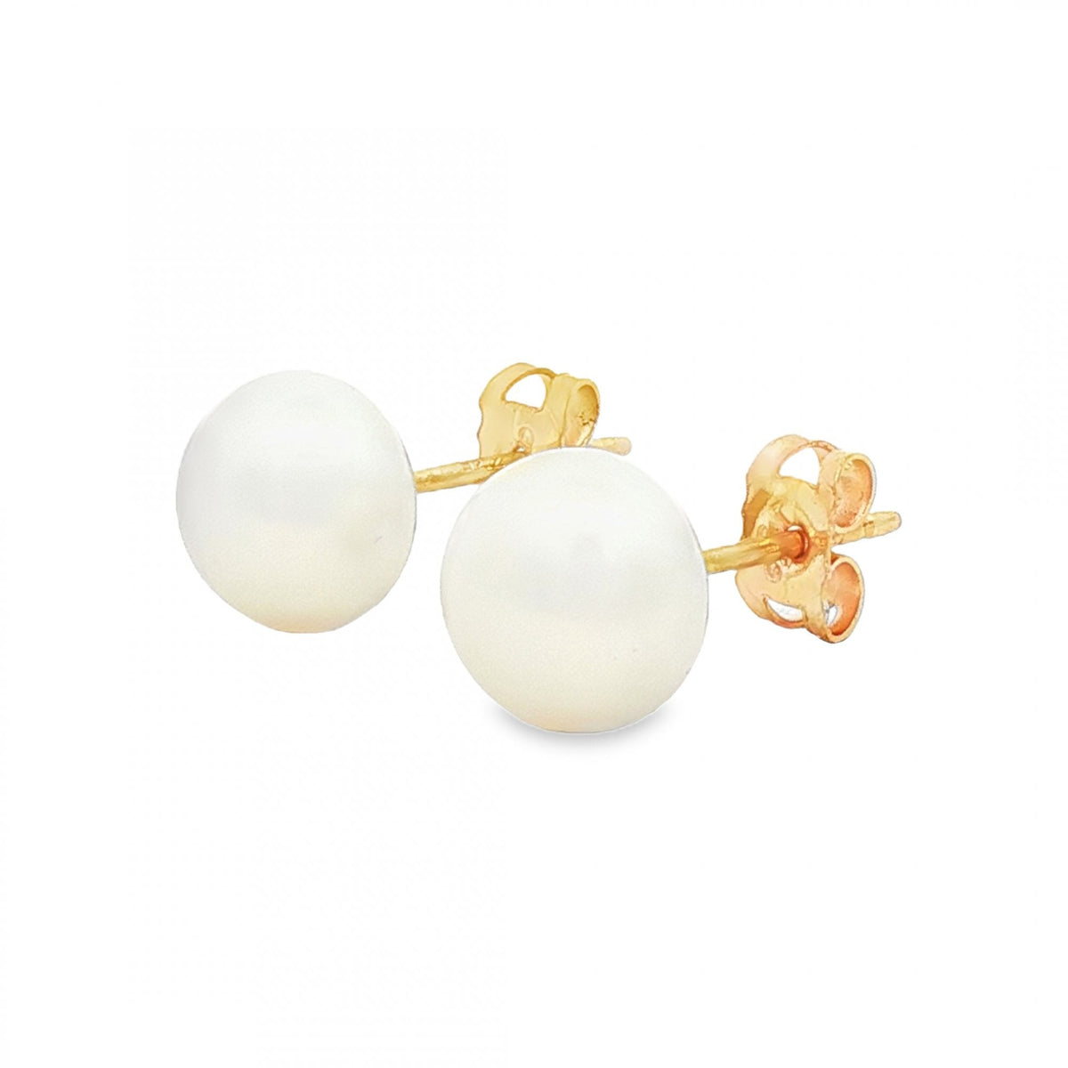 9ct Yellow Gold Pearl Stud Earrings - 8x8x8mm - 1.7g
