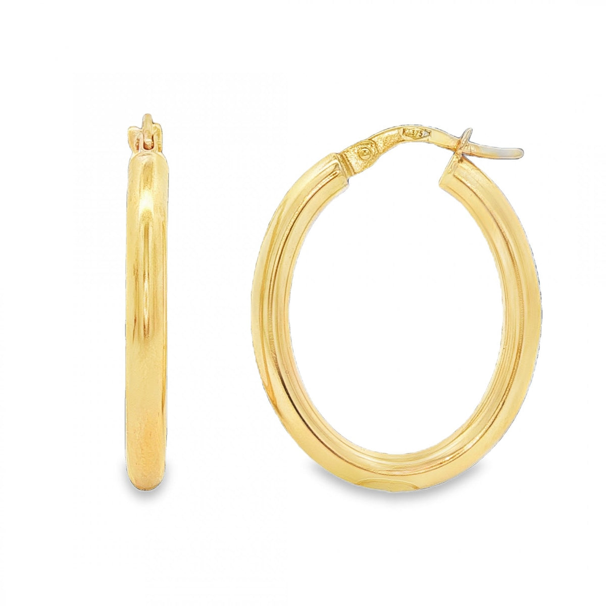 9ct Yellow Gold Oval Tube Hoop Earrings - 3x28x22mm - 1.9g