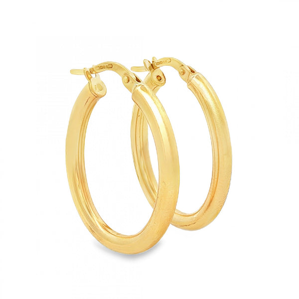 9ct Yellow Gold Oval Tube Hoop Earrings - 3x28x22mm - 1.9g