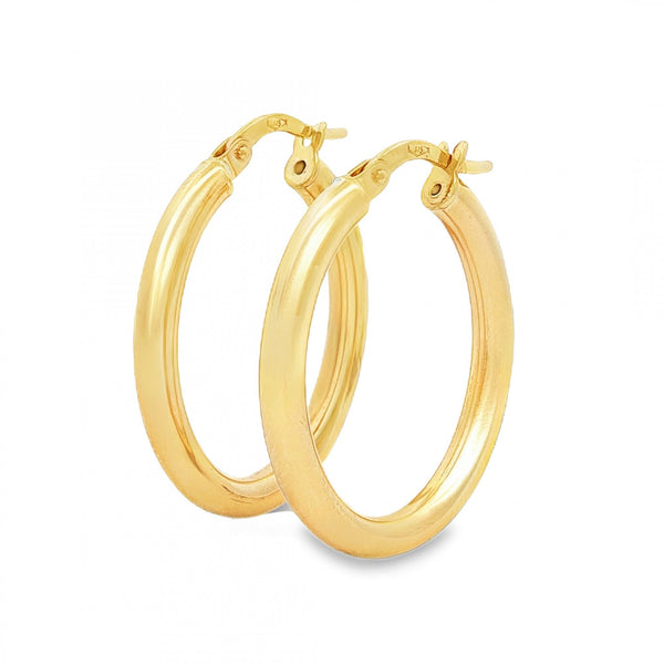 9ct Yellow Gold Oval Tube Hoop Earrings - 3x28x22mm - 1.9g