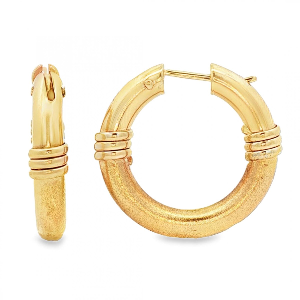 9ct Yellow Gold Tube Hoop & Wire Wrap Earrings - 5x22x24mm -3.2g