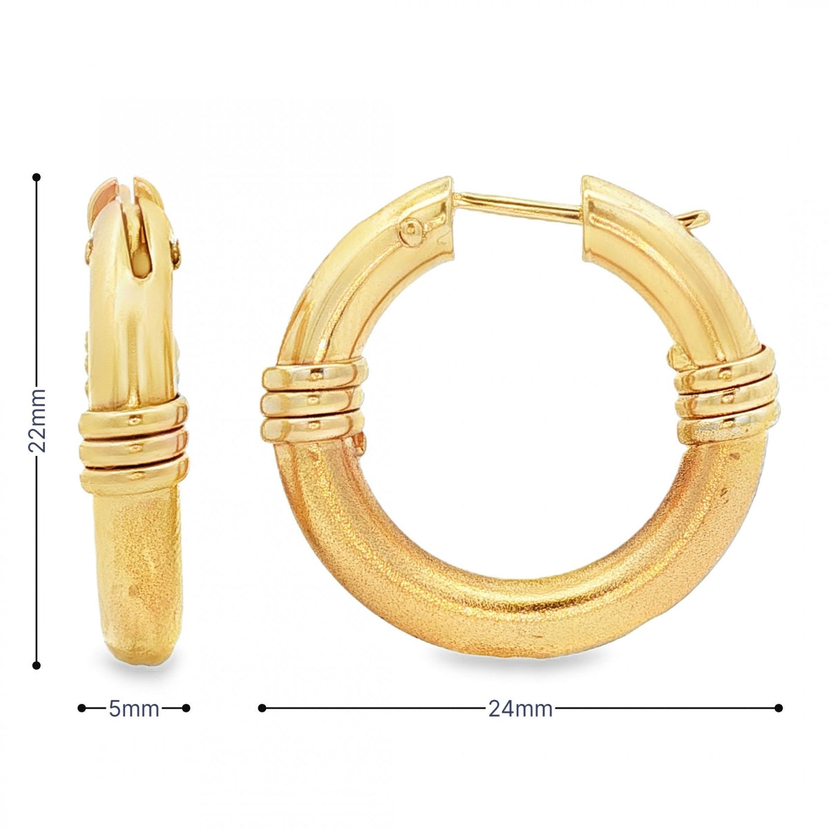 9ct Yellow Gold Tube Hoop & Wire Wrap Earrings - 5x22x24mm -3.2g