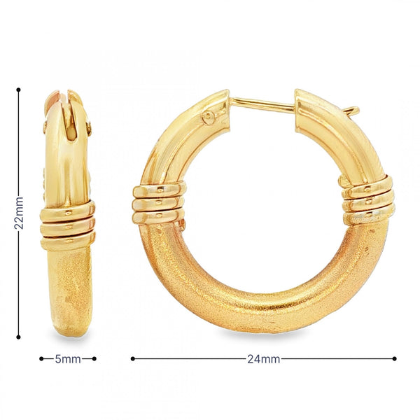 9ct Yellow Gold Tube Hoop & Wire Wrap Earrings - 5x22x24mm -3.2g