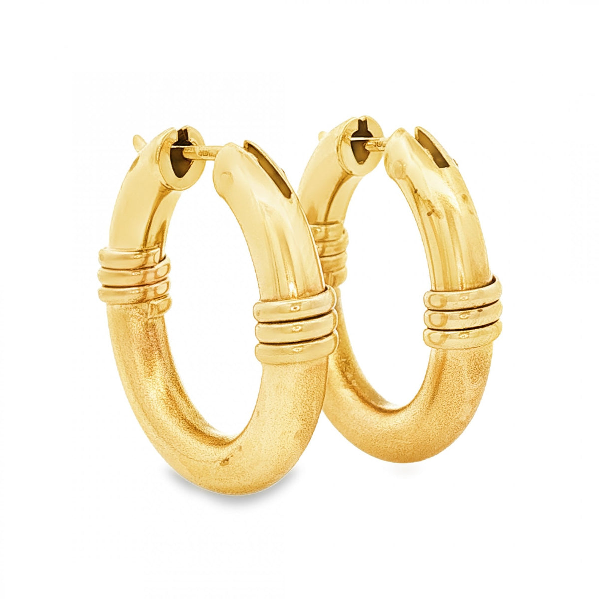 9ct Yellow Gold Tube Hoop & Wire Wrap Earrings - 5x22x24mm -3.2g