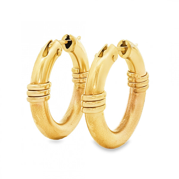 9ct Yellow Gold Tube Hoop & Wire Wrap Earrings - 5x22x24mm -3.2g