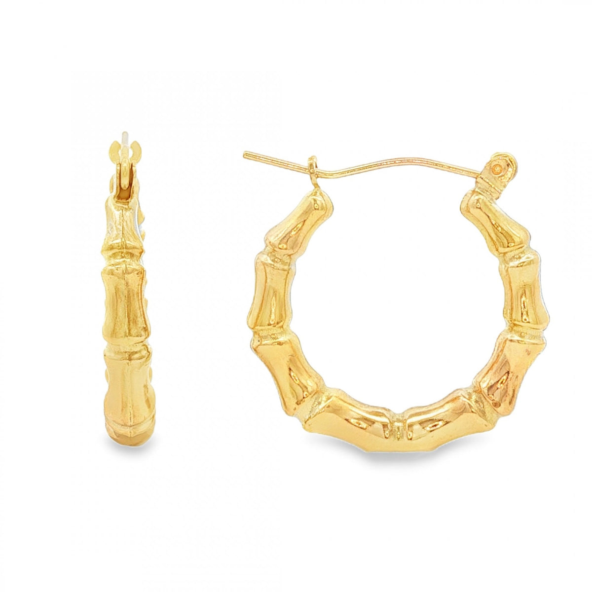 9ct Yellow Gold Bamboo Hoop Earrings - 3.5x22x21mm - 2.1g