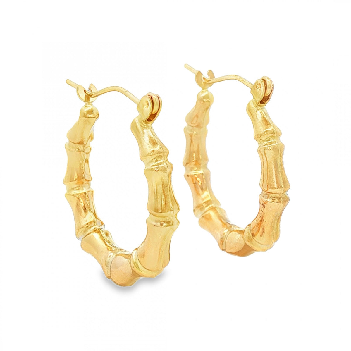 9ct Yellow Gold Bamboo Hoop Earrings - 3.5x22x21mm - 2.1g