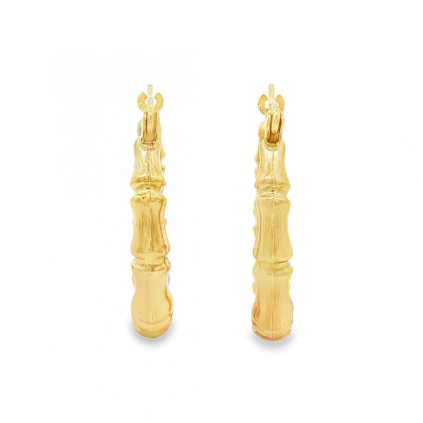 9ct Yellow Gold Bamboo Hoop Earrings - 3.5x22x21mm - 2.1g