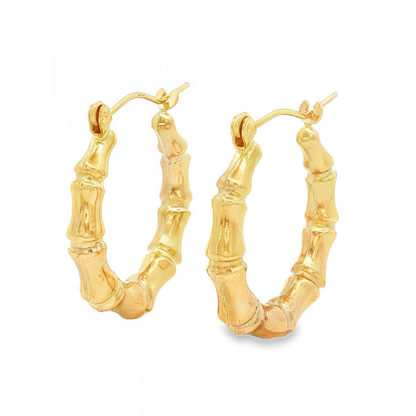 9ct Yellow Gold Bamboo Hoop Earrings - 3.5x22x21mm - 2.1g