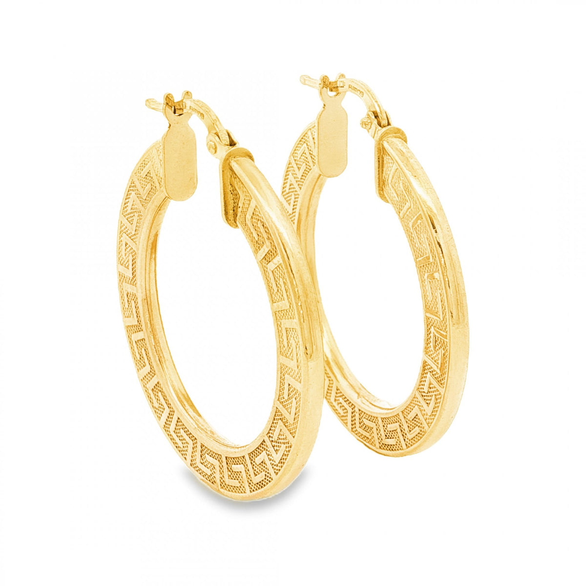 9ct Yellow Gold Greek Key Hoop Earrings - 2x32x30mm - 3.2g