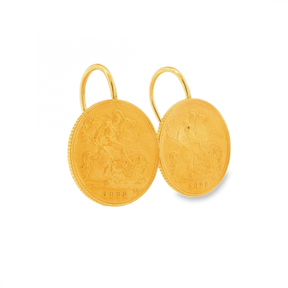 1982 Yellow Gold Half Sovereign Coin Earrings - 19x26x13mm -9.3g