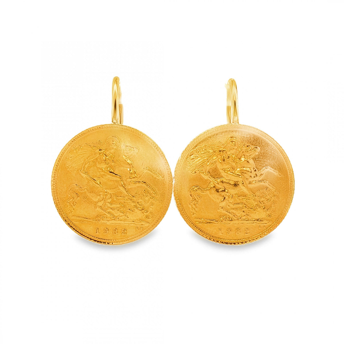 1982 Yellow Gold Half Sovereign Coin Earrings - 19x26x13mm -9.3g