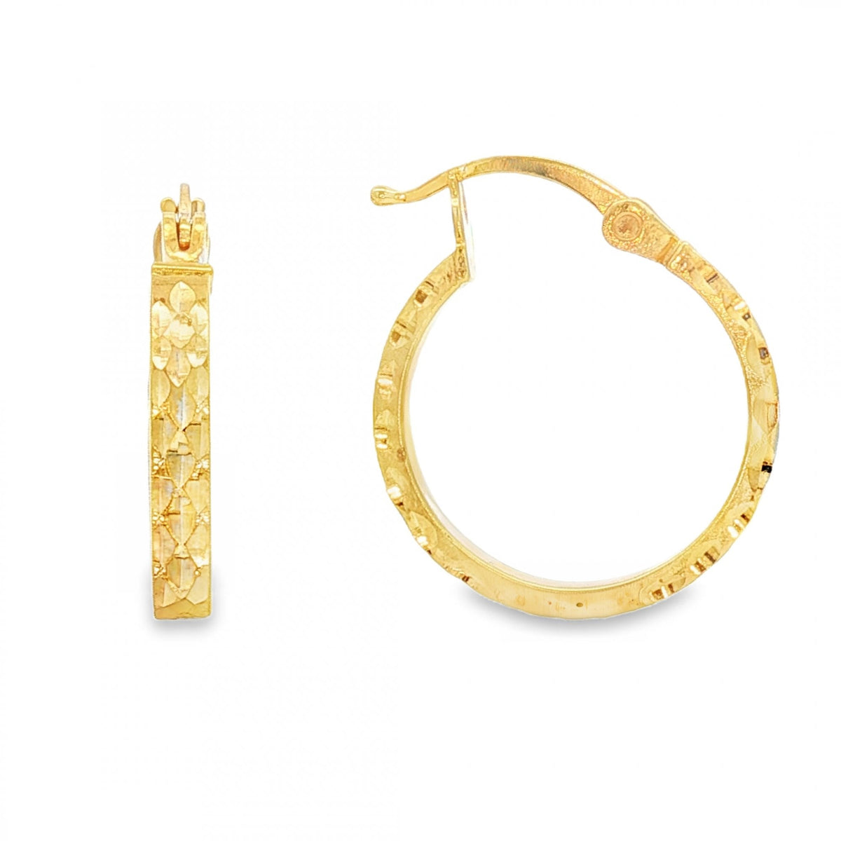 9ct Yellow Gold Faceted Hoop Earrings - 2.5x17x16mm - 1.1g