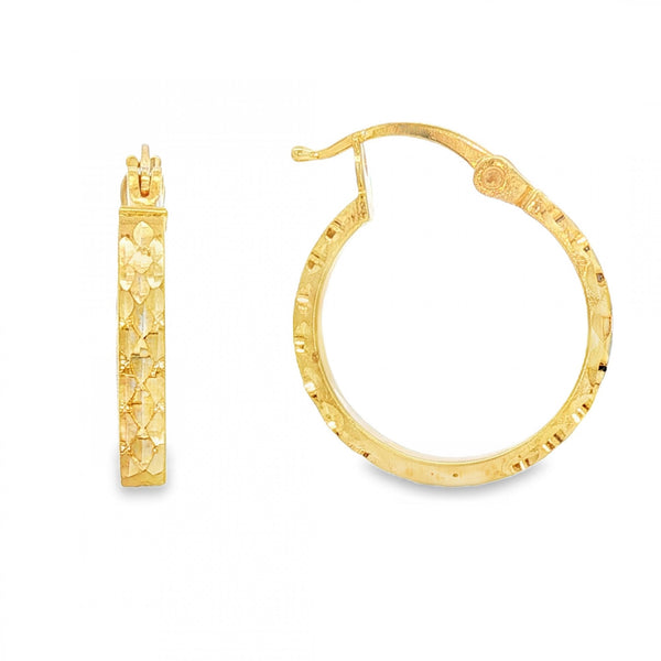9ct Yellow Gold Faceted Hoop Earrings - 2.5x17x16mm - 1.1g