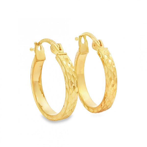 9ct Yellow Gold Faceted Hoop Earrings - 2.5x17x16mm - 1.1g
