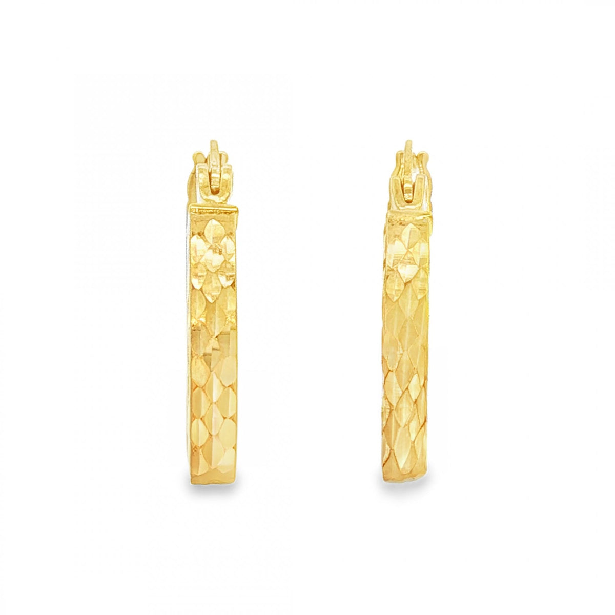 9ct Yellow Gold Faceted Hoop Earrings - 2.5x17x16mm - 1.1g