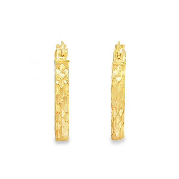 9ct Yellow Gold Faceted Hoop Earrings - 2.5x17x16mm - 1.1g