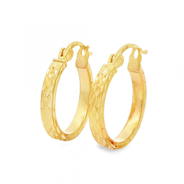 9ct Yellow Gold Faceted Hoop Earrings - 2.5x17x16mm - 1.1g