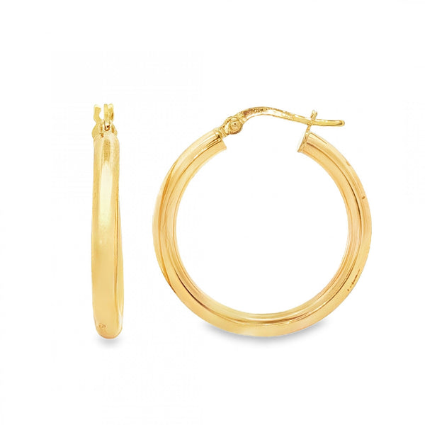 9ct Yellow Gold Round Tube Hoop Earrings - 3x28x26mm - 2.4g