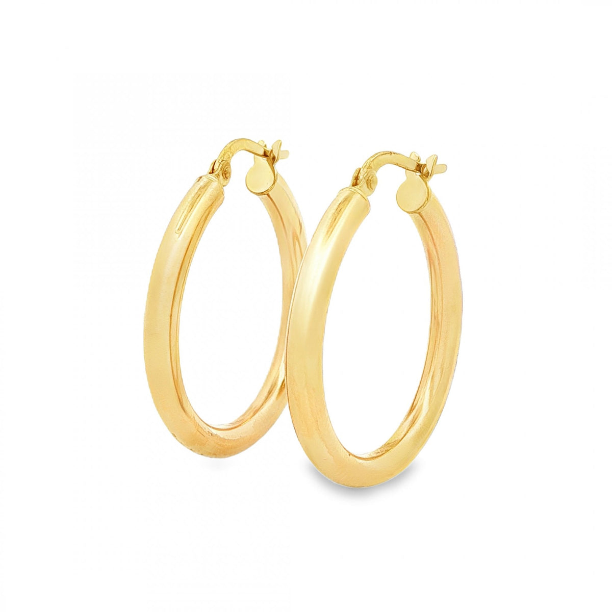 9ct Yellow Gold Round Tube Hoop Earrings - 3x28x26mm - 2.4g