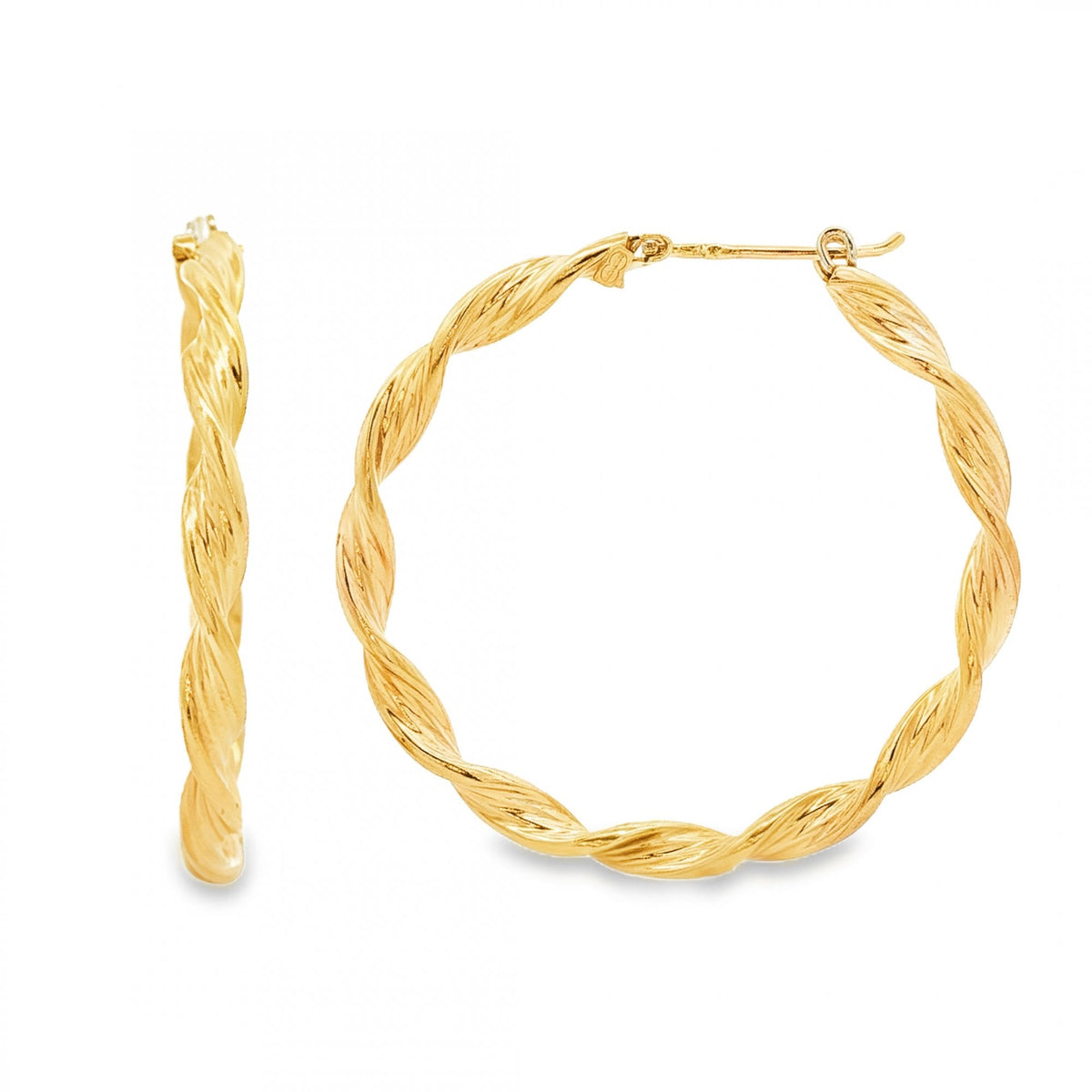 9ct Yellow Gold Twist Ribbon Hoop Earrings - 3.5x36x38mm - 3.1g