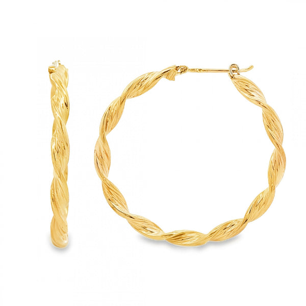 9ct Yellow Gold Twist Ribbon Hoop Earrings - 3.5x36x38mm - 3.1g