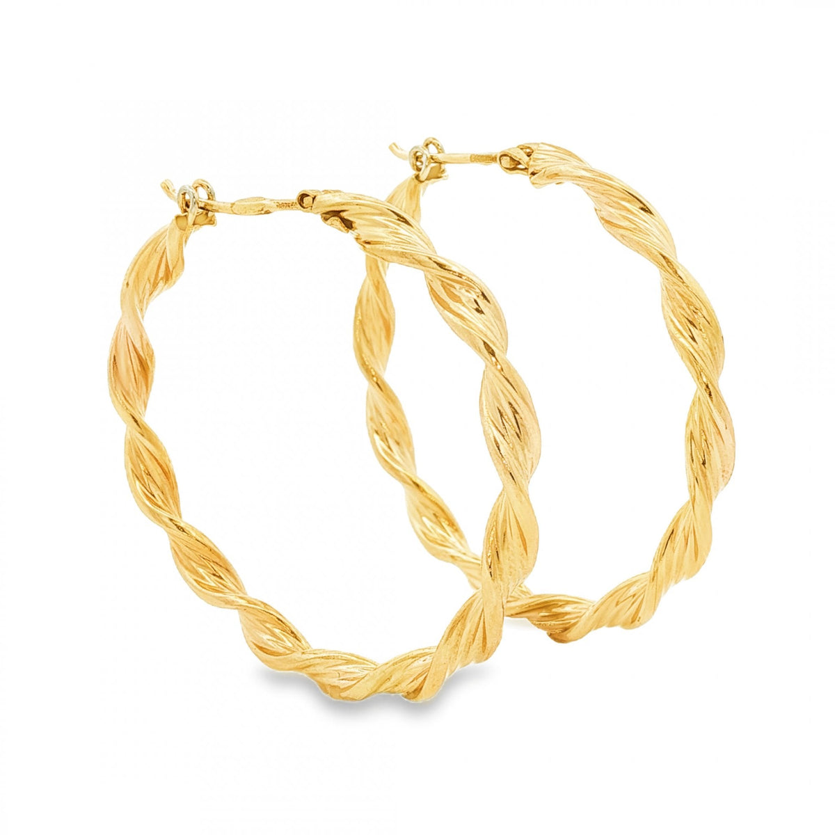 9ct Yellow Gold Twist Ribbon Hoop Earrings - 3.5x36x38mm - 3.1g