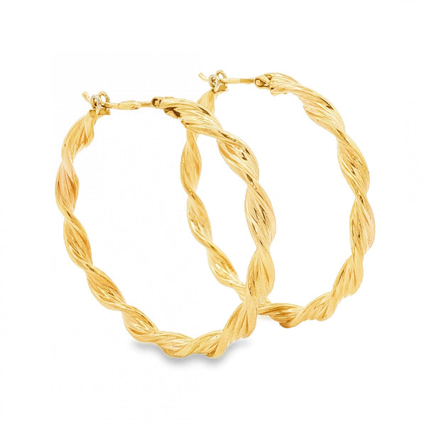 9ct Yellow Gold Twist Ribbon Hoop Earrings - 3.5x36x38mm - 3.1g