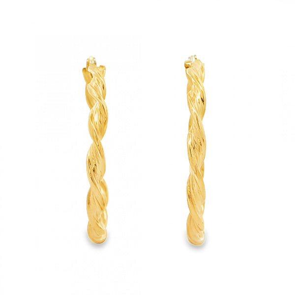9ct Yellow Gold Twist Ribbon Hoop Earrings - 3.5x36x38mm - 3.1g