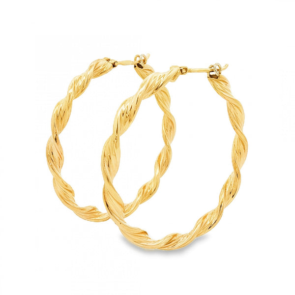 9ct Yellow Gold Twist Ribbon Hoop Earrings - 3.5x36x38mm - 3.1g