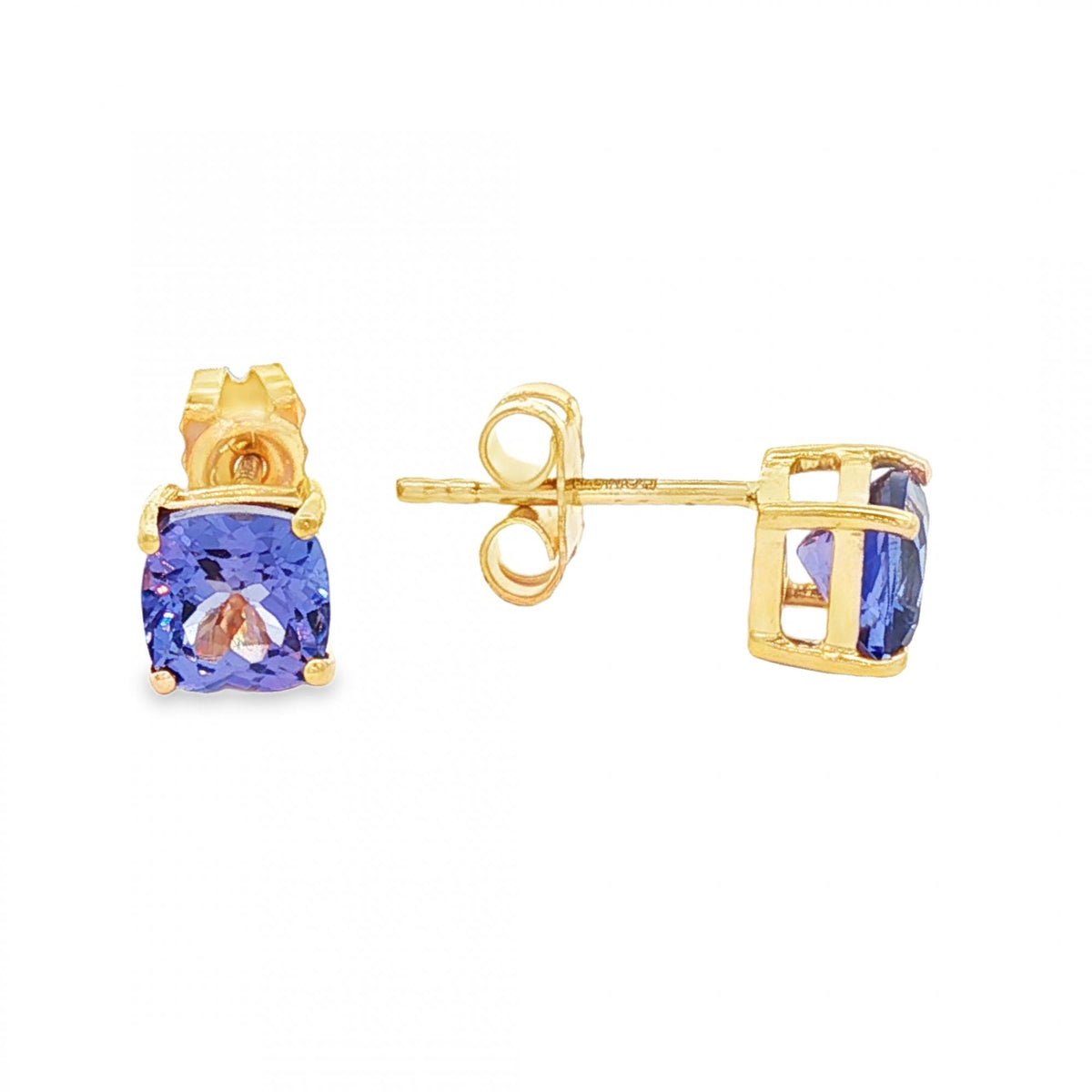 9ct Yellow Gold Tanzanite Stud Earrings - 5x5x5mm - 1.2g