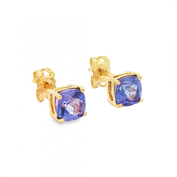 9ct Yellow Gold Tanzanite Stud Earrings - 5x5x5mm - 1.2g