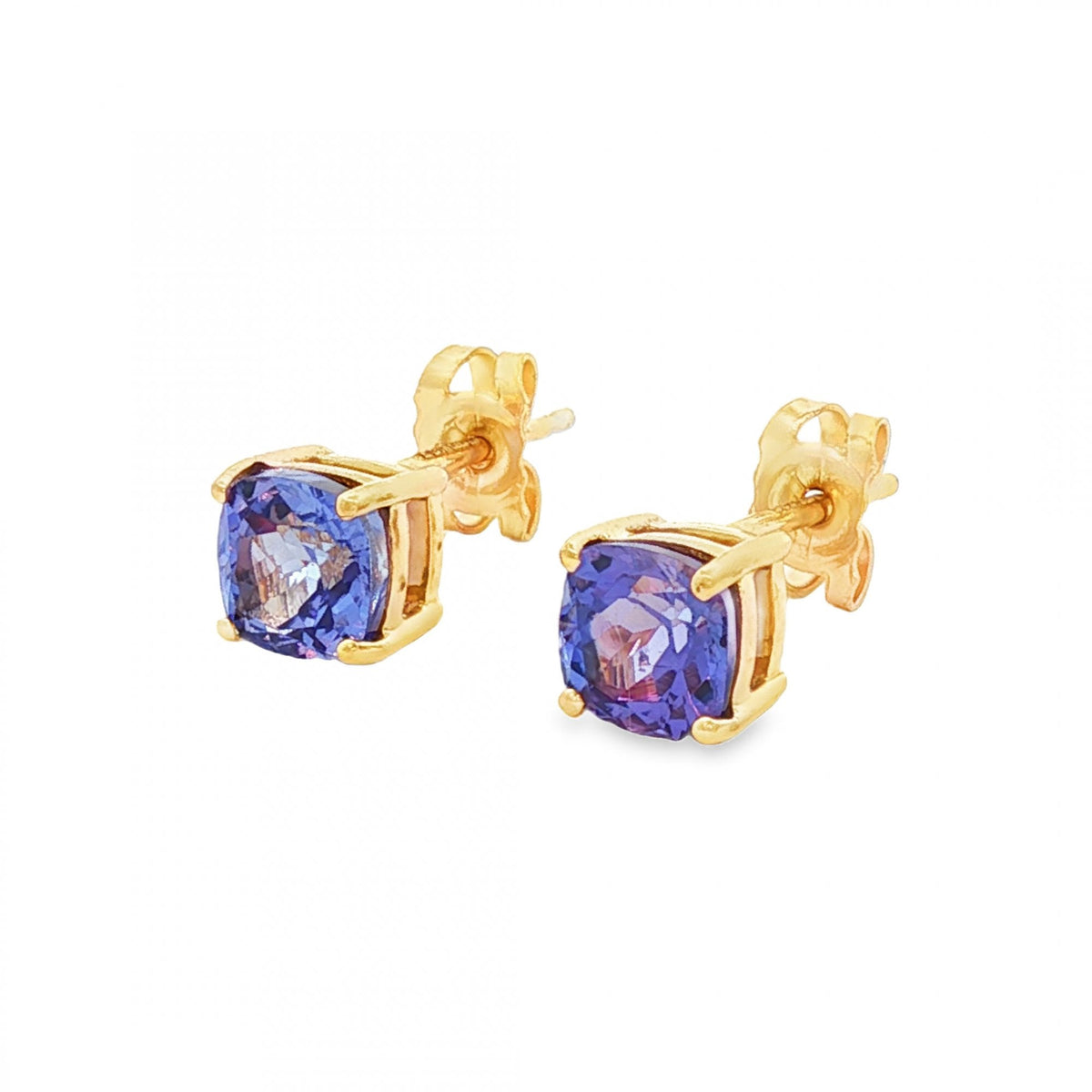 9ct Yellow Gold Tanzanite Stud Earrings - 5x5x5mm - 1.2g