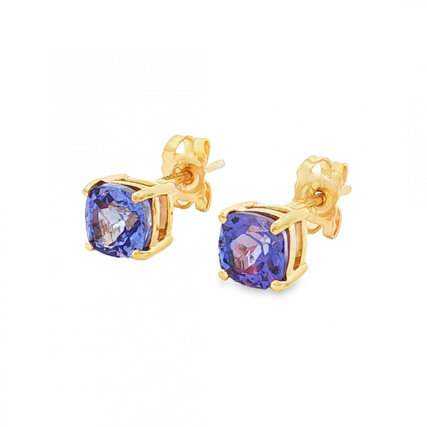 9ct Yellow Gold Tanzanite Stud Earrings - 5x5x5mm - 1.2g