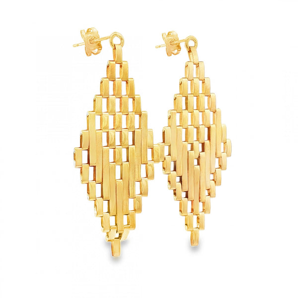 9ct Yellow Gold Diamond-Shaped Gate-Link Earrings - 16x42x1.5mm