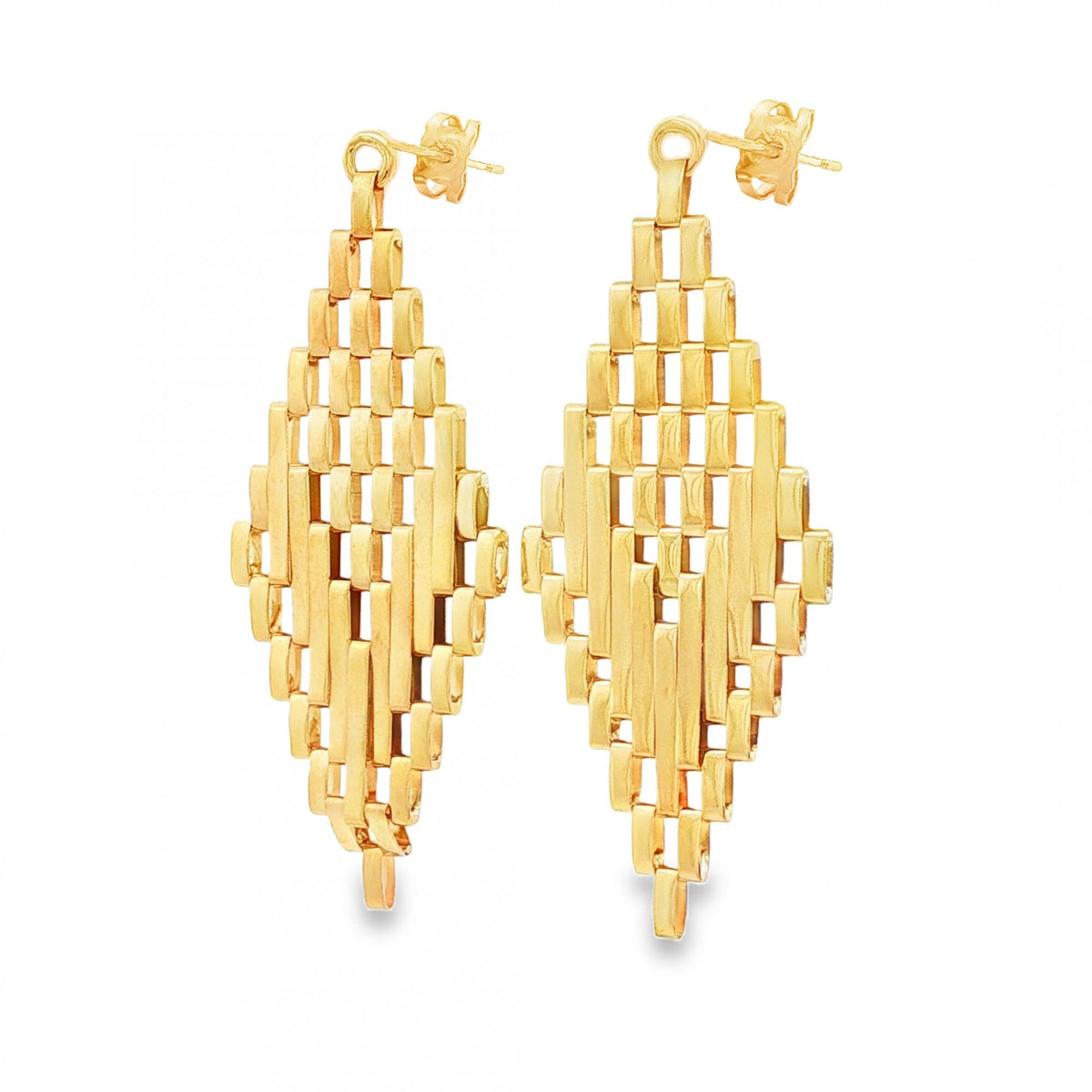 9ct Yellow Gold Diamond-Shaped Gate-Link Earrings - 16x42x1.5mm
