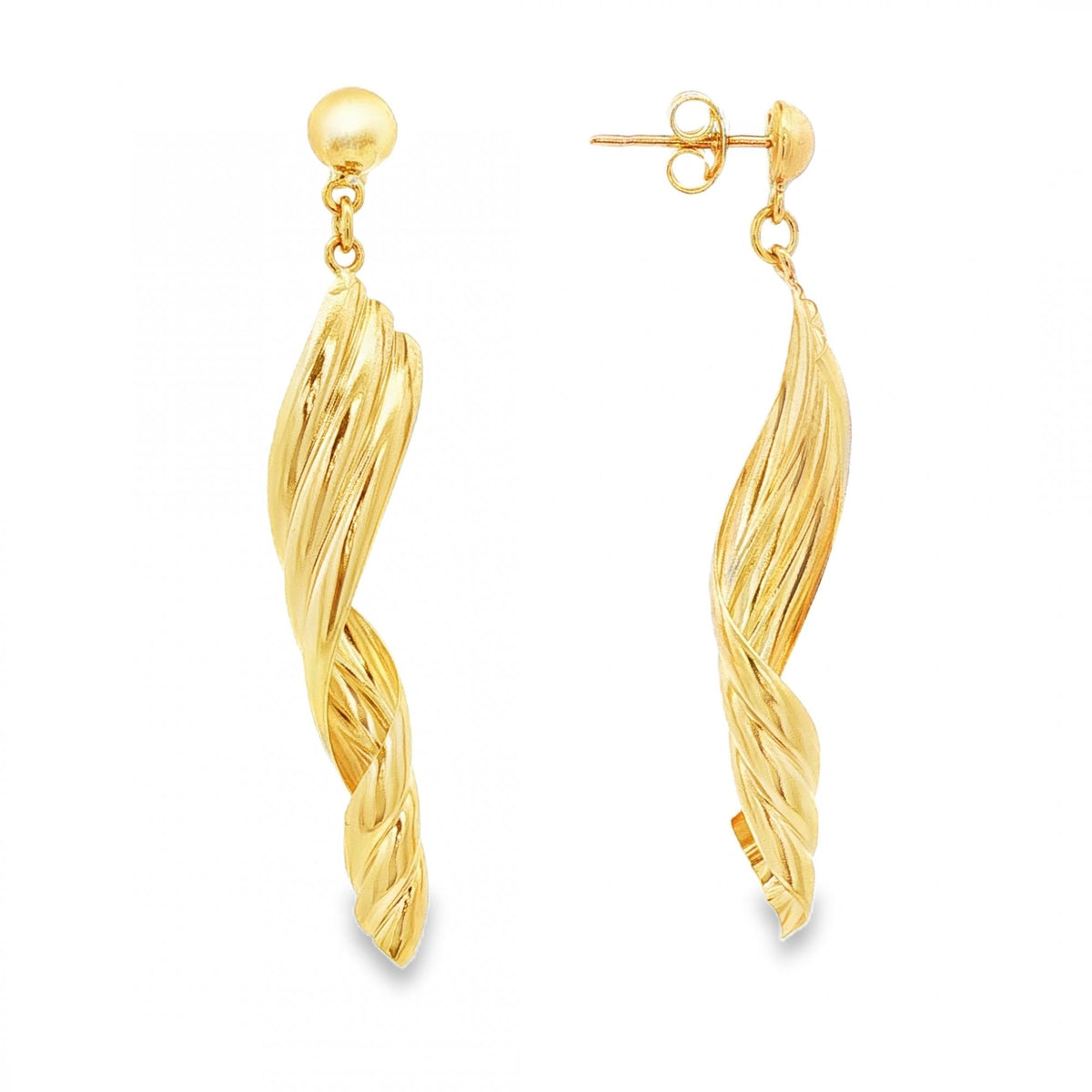 9ct Yellow Gold Spiral Drop Earrings - 9x51x8mm - 2.7g
