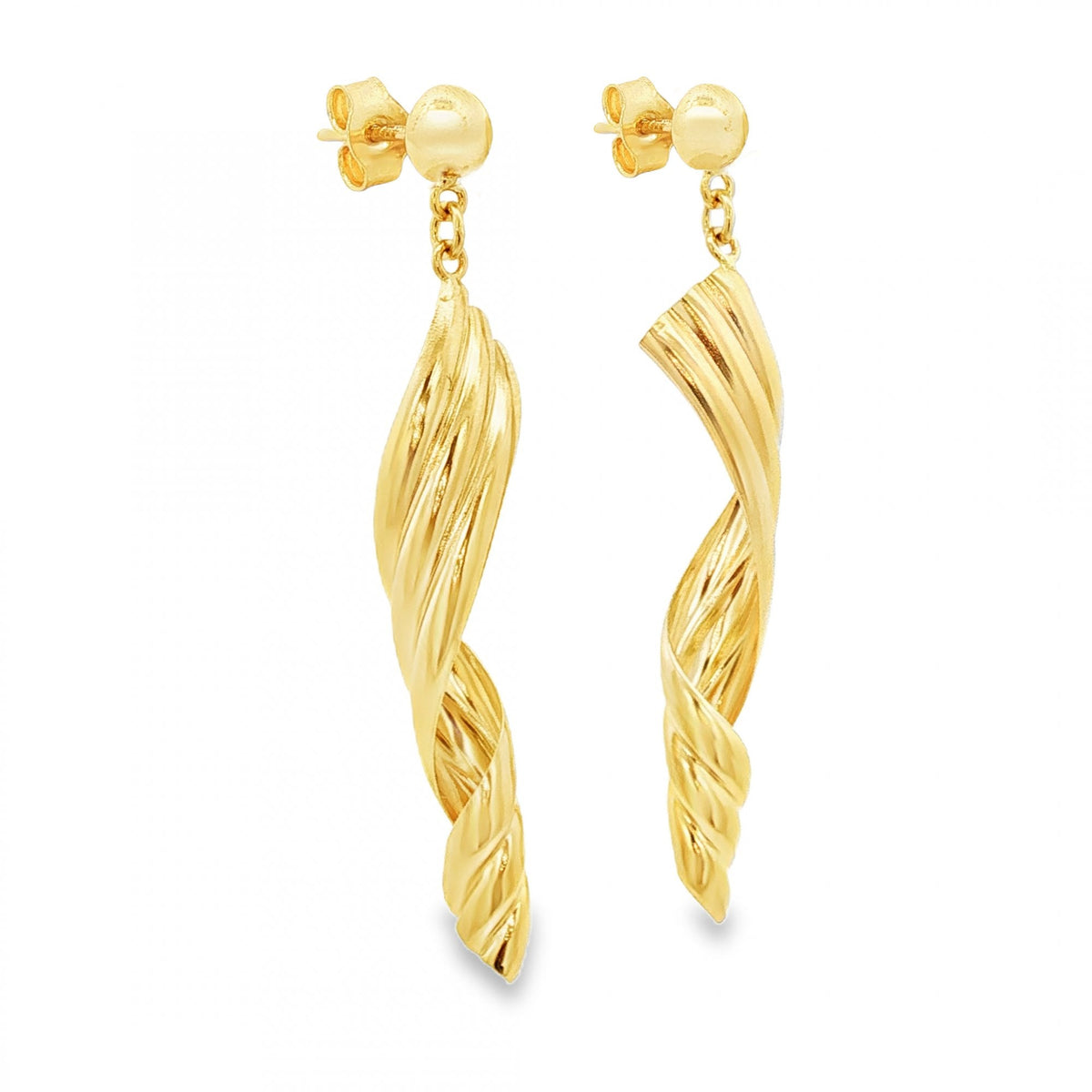 9ct Yellow Gold Spiral Drop Earrings - 9x51x8mm - 2.7g