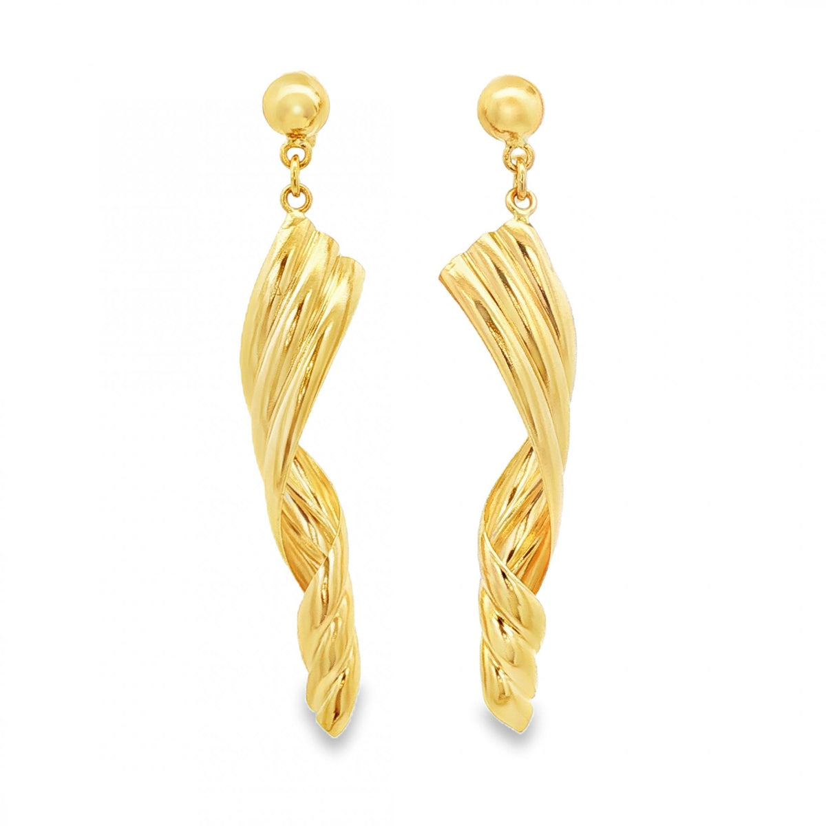9ct Yellow Gold Spiral Drop Earrings - 9x51x8mm - 2.7g