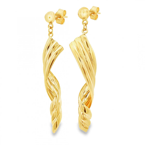 9ct Yellow Gold Spiral Drop Earrings - 9x51x8mm - 2.7g