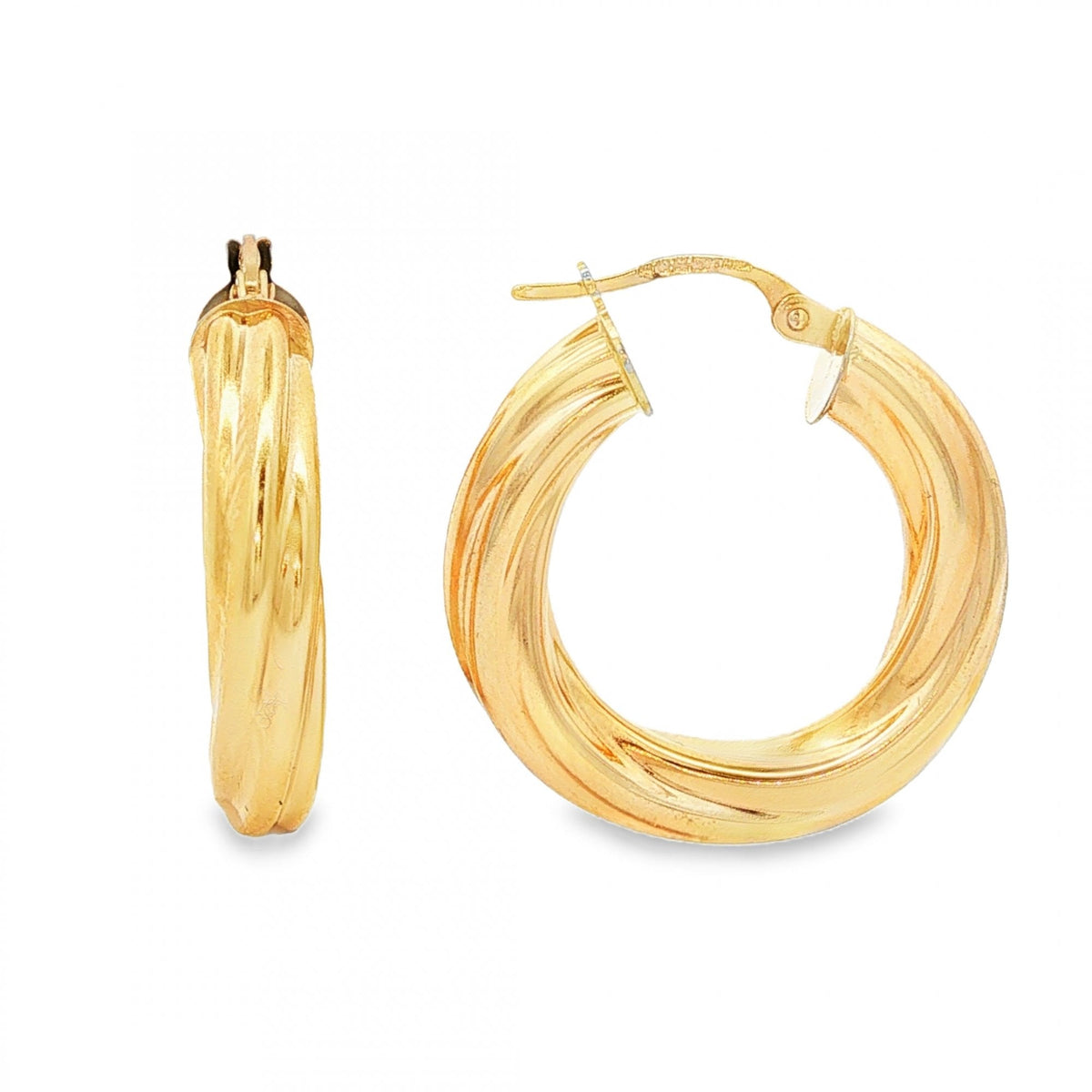 9ct Yellow Gold Twist Tube Hoop Earrings - 4.5x26x24mm - 2.5g