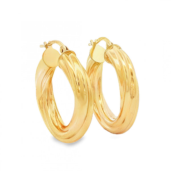 9ct Yellow Gold Twist Tube Hoop Earrings - 4.5x26x24mm - 2.5g