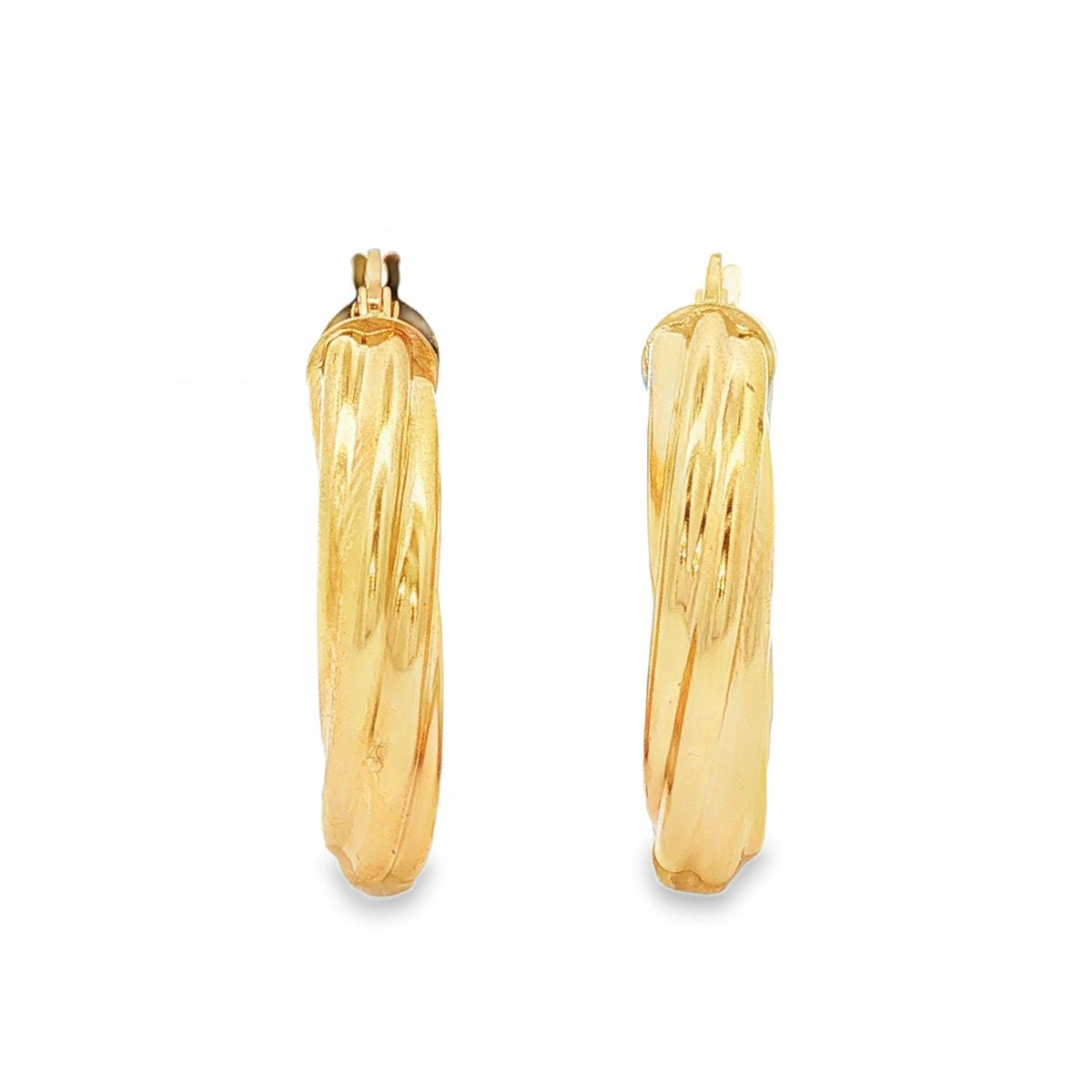 9ct Yellow Gold Twist Tube Hoop Earrings - 4.5x26x24mm - 2.5g