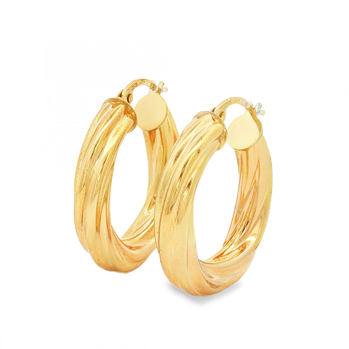 9ct Yellow Gold Twist Tube Hoop Earrings - 4.5x26x24mm - 2.5g