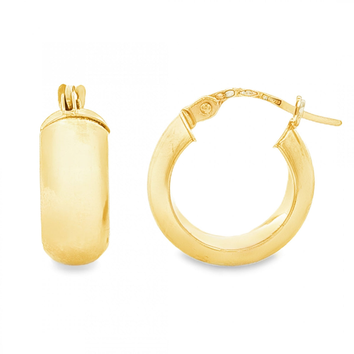 9ct Yellow Gold D-Shape Hoop Earrings - 6x15x14mm - 1.9g