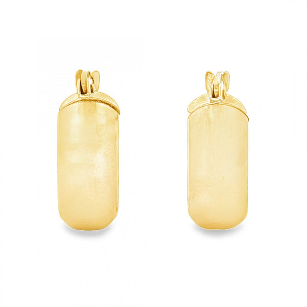 9ct Yellow Gold D-Shape Hoop Earrings - 6x15x14mm - 1.9g