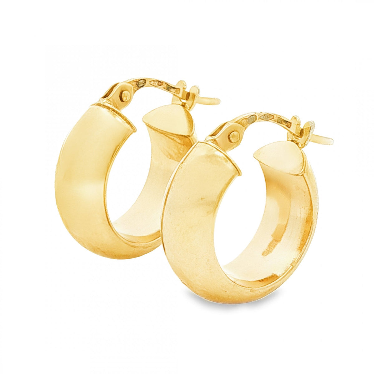 9ct Yellow Gold D-Shape Hoop Earrings - 6x15x14mm - 1.9g